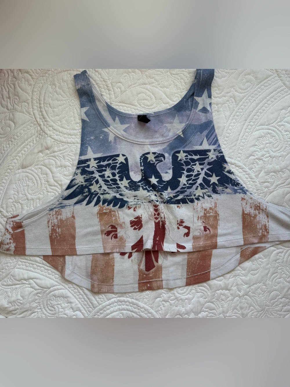 Windsor American Flag Eagle Print Crop Tank Top